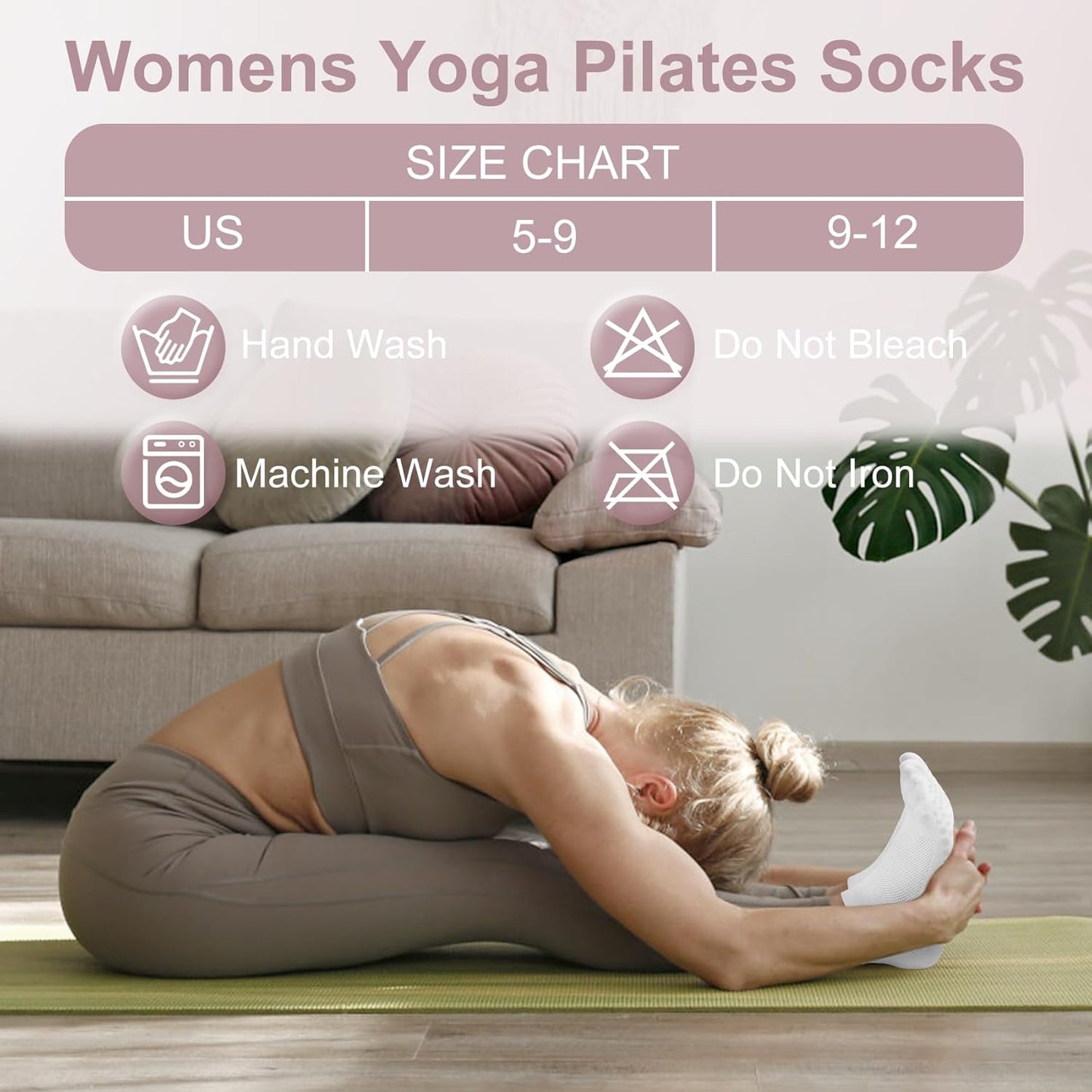 YSense 6 Pairs Pilates Socks with Grips for Women Non Slip Grip Socks Yoga Socks for Ballet Athletic Workout Hospital