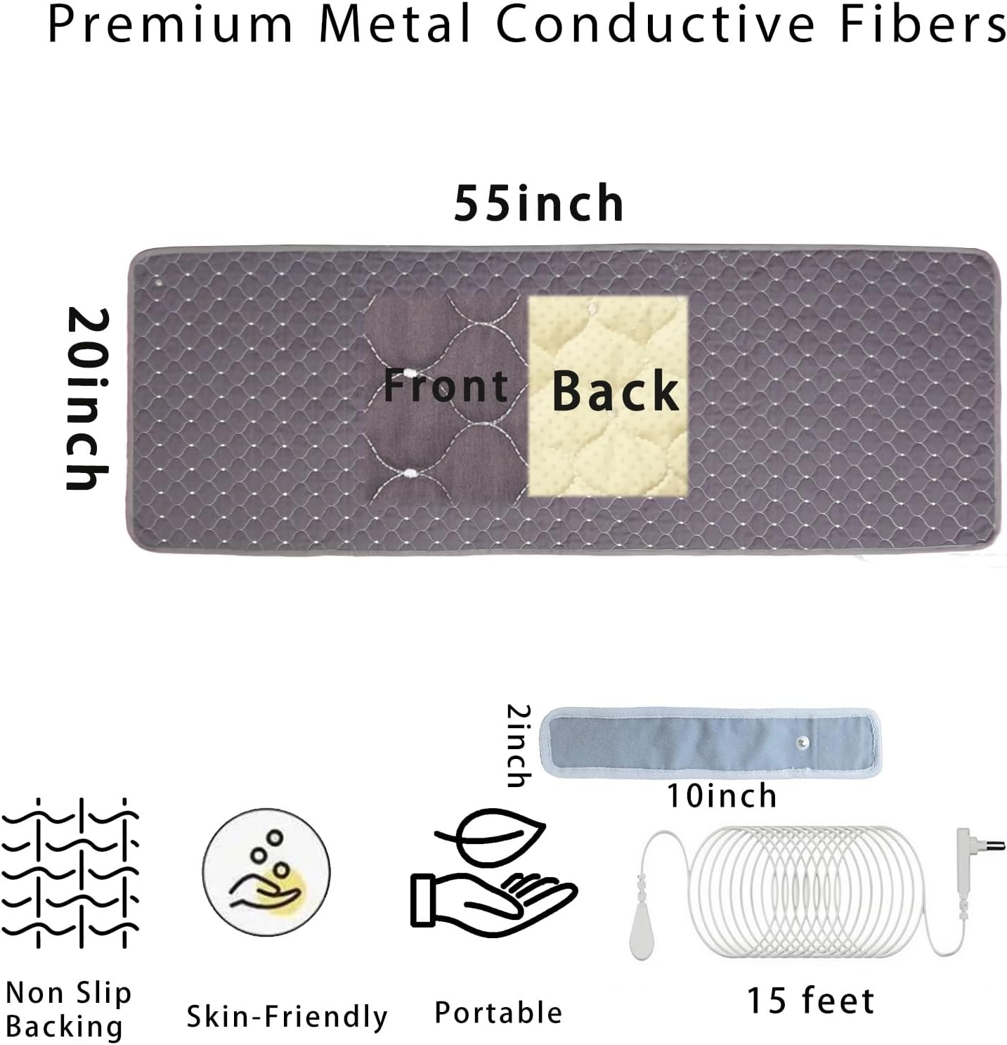 Conductive Metal Fabric Grounding Mat Set with Grounding Wristband and 15ft Cord for Bed/Desk/Floor/Feet - Machine Washable, Healthy Material to Improve Sleep and Wellness