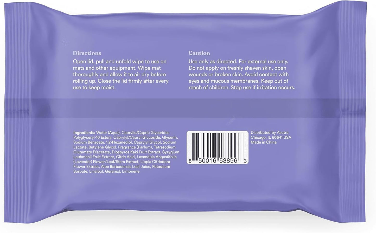 ASUTRA Yoga Mat Cleaning Wipes (Lovely Lavender), 2 Pouches (30 Wipes Each) - No Slippery Residue, Deep-Cleansing for Fitness Gear & Gym Equipment