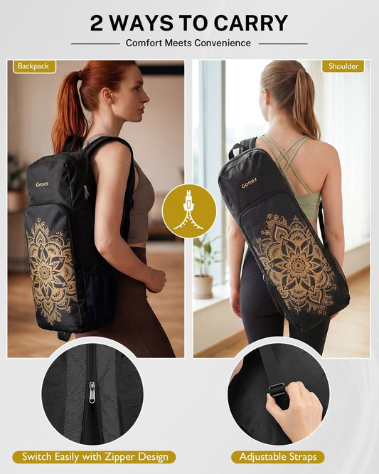 Gonex Yoga Mat Bag, 2 Carry Ways Yoga Backpack with Wet Compartment Metal Zippers for Women Men, Large Capacity Yoga Mat Carrier for Yoga, Gym, Travel