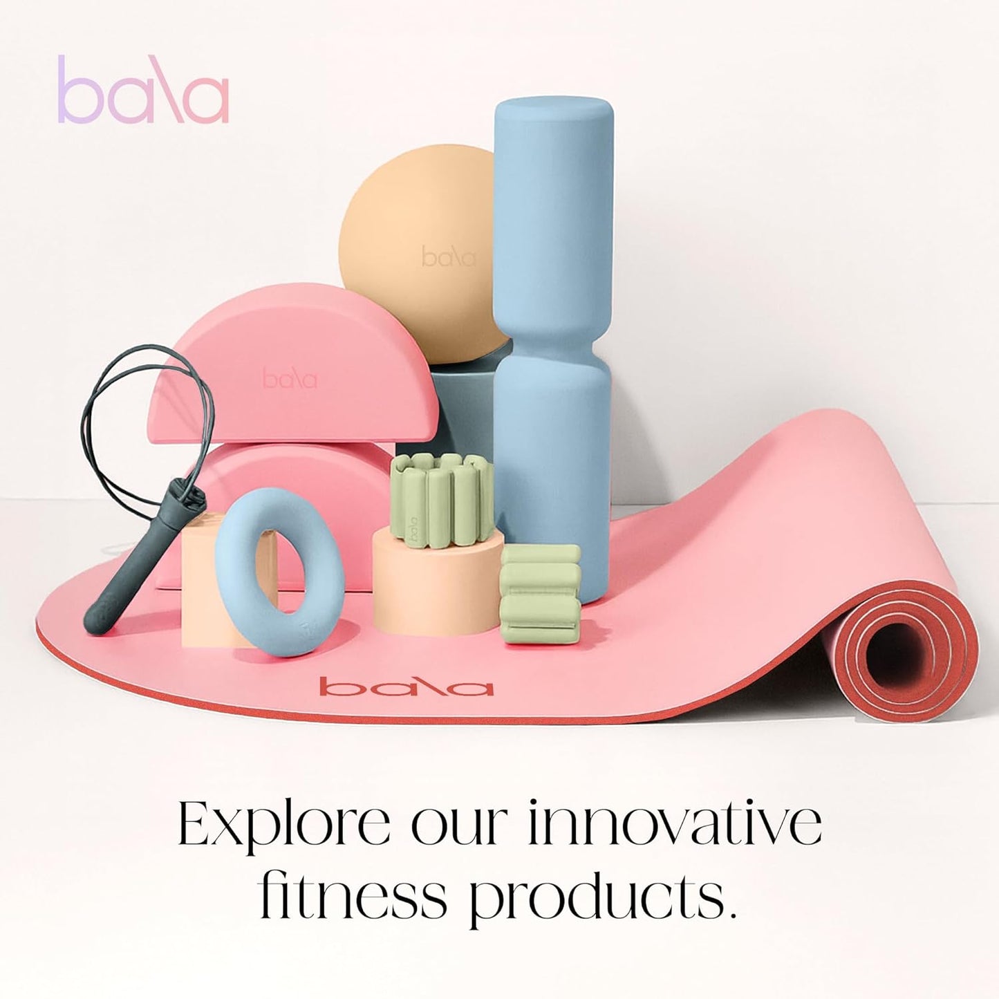 Bala Compact Workout Mat for Gym - 12MM Thick Slip-Resistant, Sweat Absorbing, & Foldable Yoga Mat for Pilates, Core Training & Exercise - Home Fitness Essentials for Women & Men - Travel-Friendly
