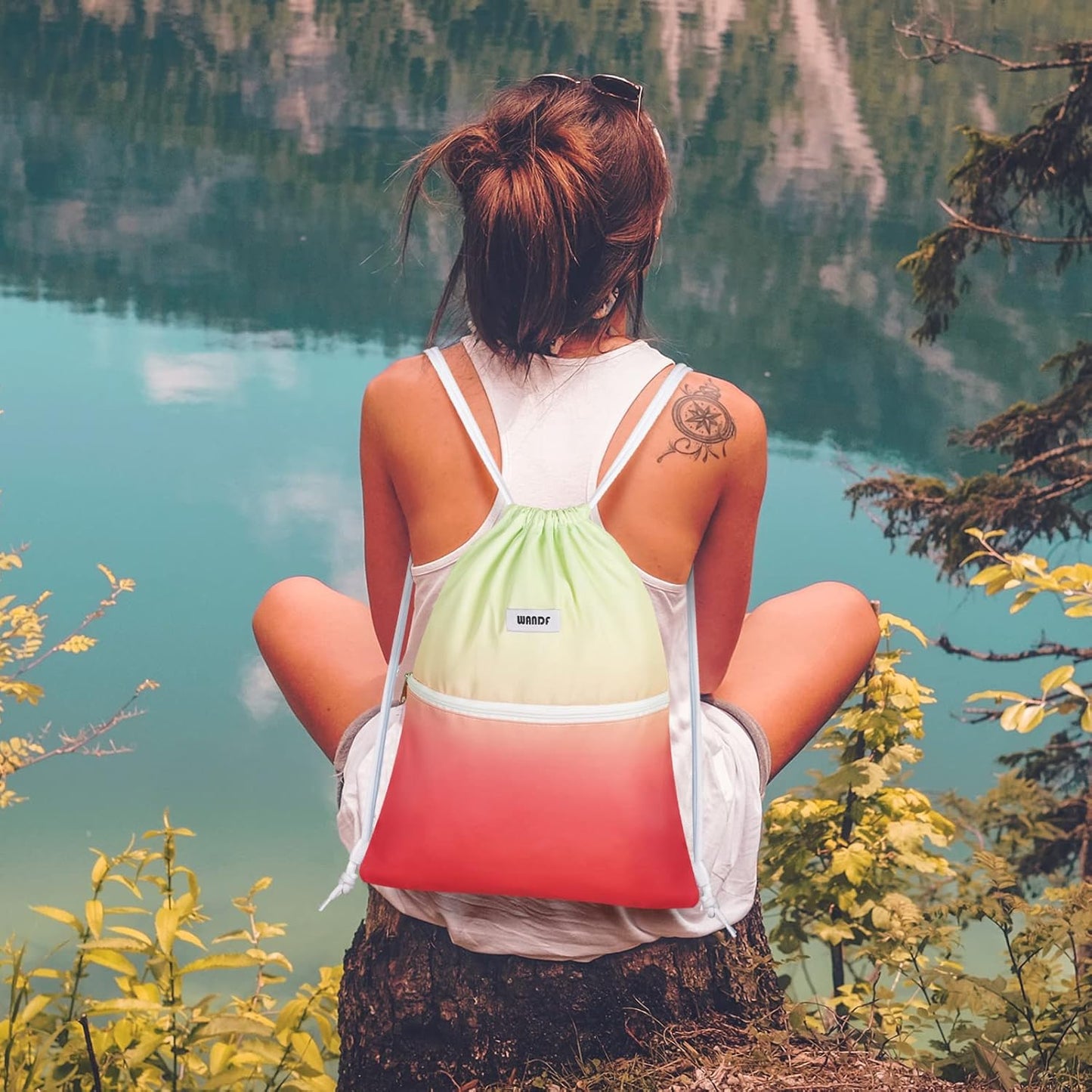 WANDF Drawstring Backpack String Bag Sackpack Cinch Water Resistant Nylon for Gym Shopping Sport Yoga (Black)