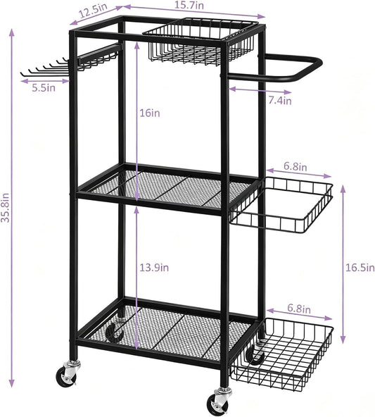 Workout Equipment Storage Rack Metal Yoga Mat Storage Rack, Weight Cart Home Gym Storage Rack with Wheels for Dumbbells, Yoga Mats, Kettlebells, Foam Rollers