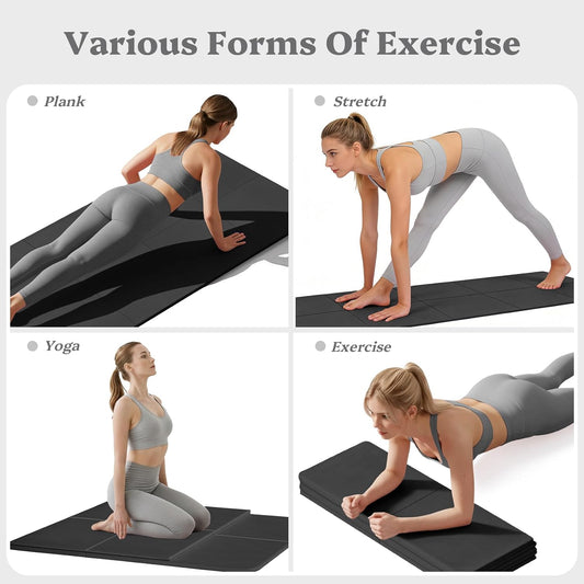 Foldable Yoga Mat Non Slip, Pilates Fitness Mats, 72" x 24" Extra Width & Thick, Anti-Tear Exercise Mat with Carrying Strap and Bag, Workout Mats for Stretching,Yoga Studio,Gym or Home Workouts