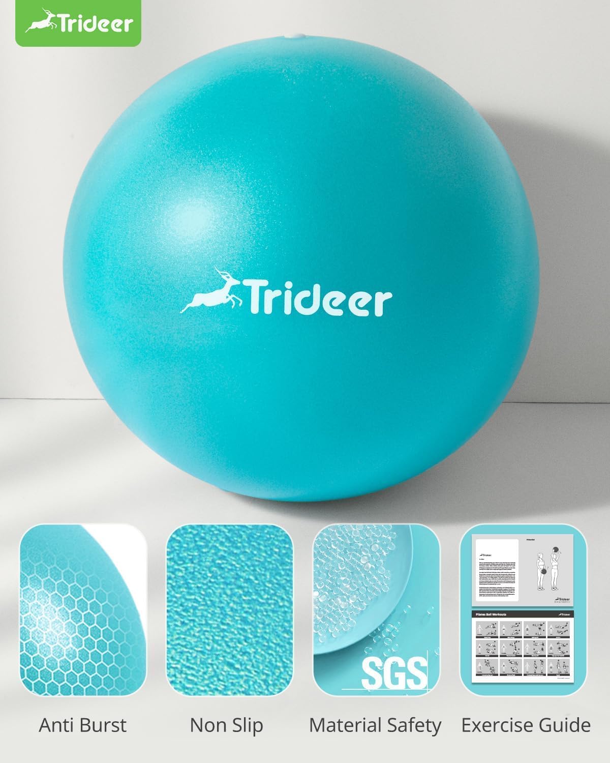 Trideer 9-Inch Pilates Ball, Small Exercise Ball for Yoga, Core Training, Physical Therapy, Balance, Stability and Stretching Pilates Equipment with Inflation Straw