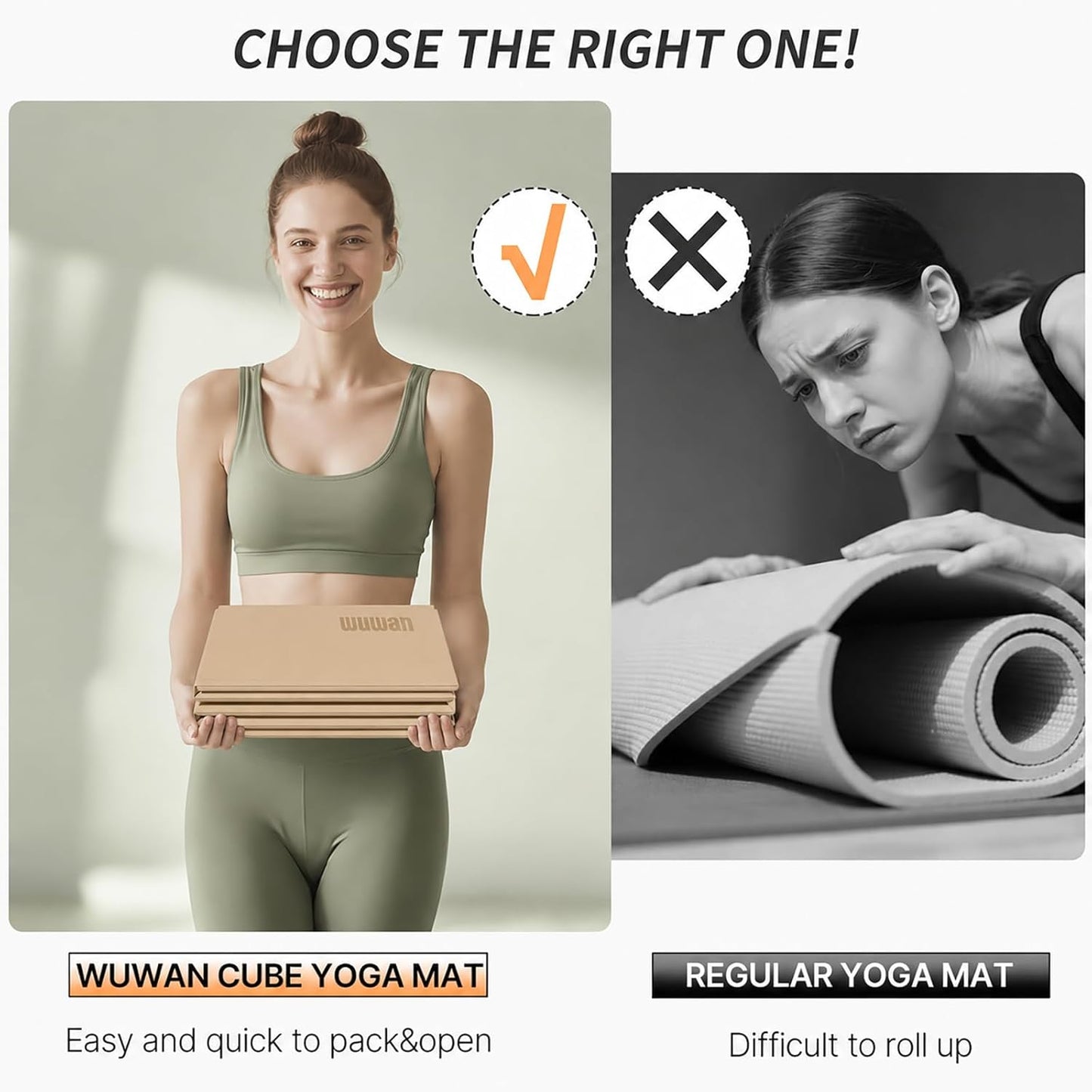 Foldable Yoga Mat 75" x 31", 6mm Thick TPE Grip Exercise Mat for Home, Travel & Outdoor, Portable Folding Fitness Mat for Pilates, Stretching & Workout