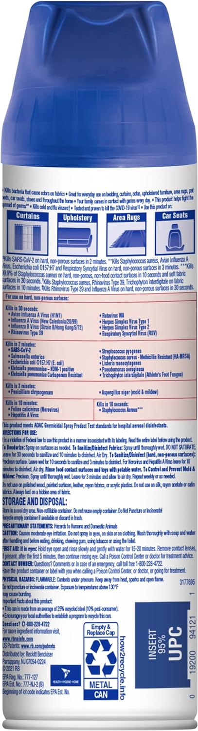 Lysol Fabric Disinfectant Spray, Sanitizing and Antibacterial Spray, For Disinfecting and Deodorizing Soft Furnishings, Lavender Fields 15 Fl. Oz (Pack of 3)