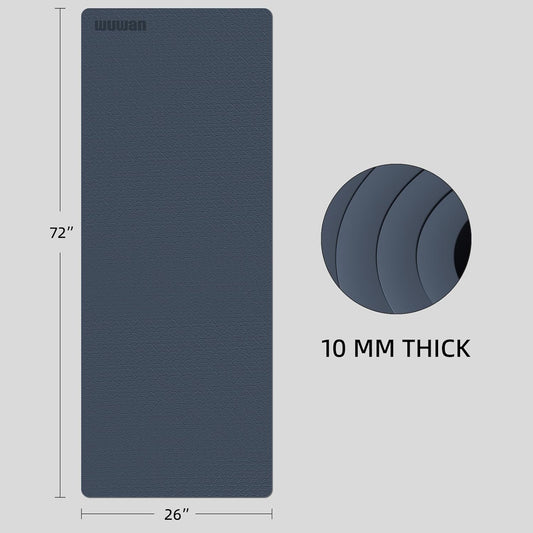 10 mm Yoga Mat 72"x26" TPE Non-Slip Exercise Mat 0.4" Thick, Easy-to-Carry Fitness Mat for Yoga, Pilates & Workout, Professional Mat, Made with Recyclable Material, Durable, Easy to Clean