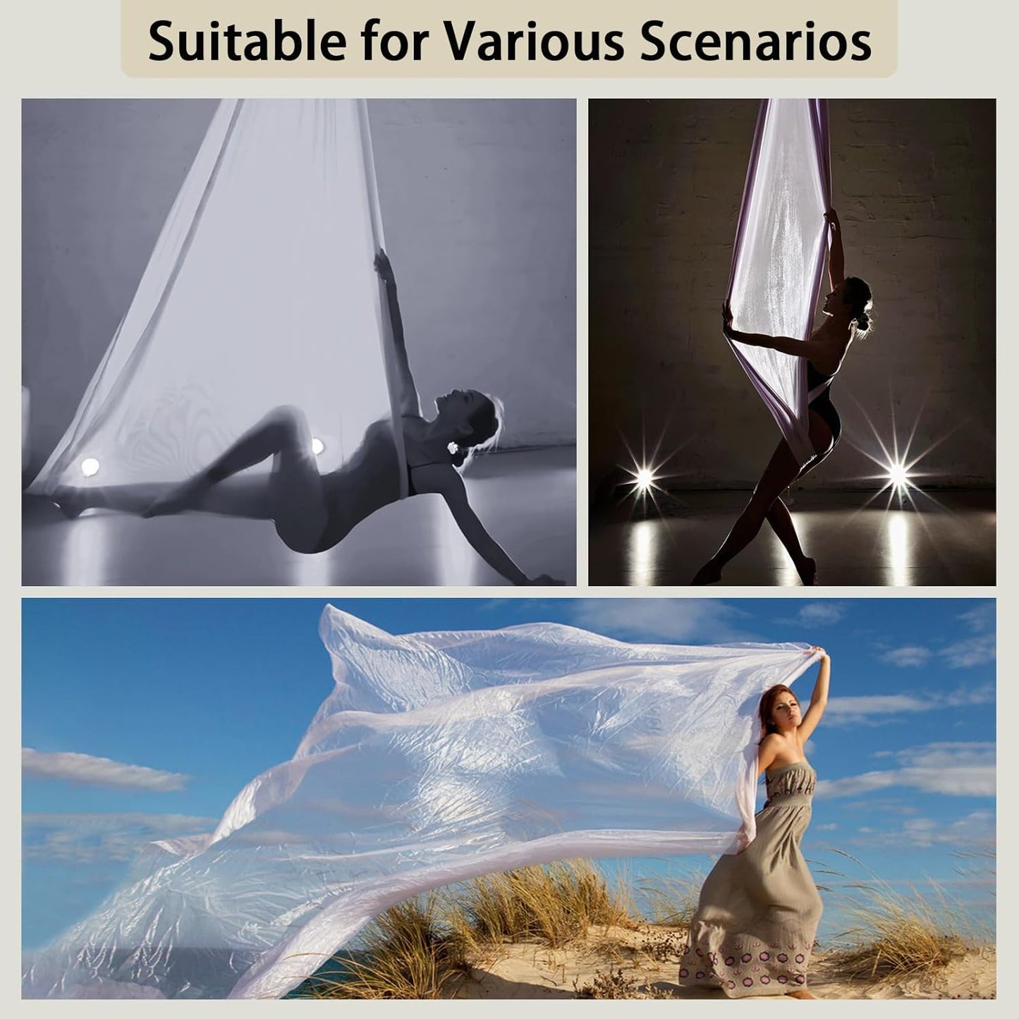 6.5 Yards Transparent Aerial Yoga Hammock Kit Inelastic Photography Art Performance Circus Yoga Hammock with Hardware Daisy Chain
