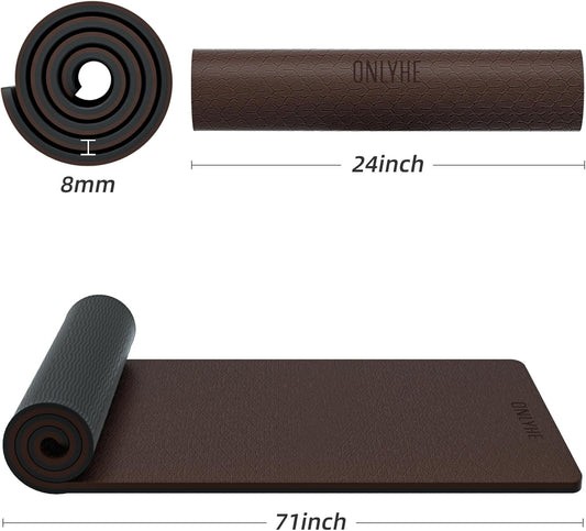 Yoga Mat Thick(8mm)Exercise Mat Non Slip Anti-tear,Pilates Mat for Men and Women,Workout Mats for Home,Barefoot Workouts and Floor Exercise,with Carrier Strap(71"x 24")