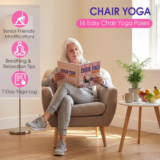 Karlaris Chair Yoga for Seniors Over 60,Chair Yoga Book & Chart,Guided Exercises for Seniors,Adults,Office Workers,With Black Marker,Yoga Chart for Increase Energy & Flexibility