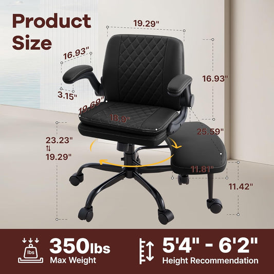 AreShark Cross Legged Office Chair,ADHD Criss Cross Desk Chair with Wheels & Stretchable Rotating Footrest,Height Adjustable Wide Yoga Kneeling Meditation Chair with Flip-up Armrests Back Support
