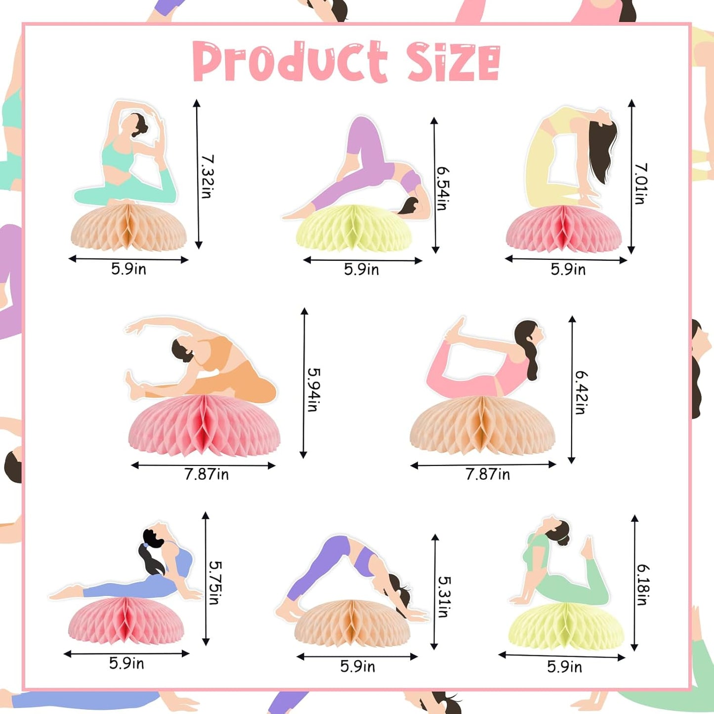 8 Pieces Yoga Honeycomb Centerpieces, Meditation Party Decorations for Adults Teens, Double Sided Yoga Theme Table Toppers for Birthday Baby Shower Sports Fitness Party Supplies