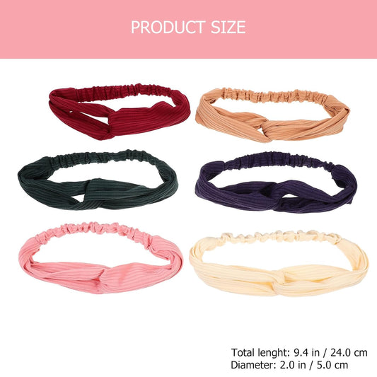 6pcs Cross Knot Elastic Headbands for Women, Solid Color Stretchy Hair Accessories Set, Soft Knitted Yoga and Sports Hairbands and Ladies