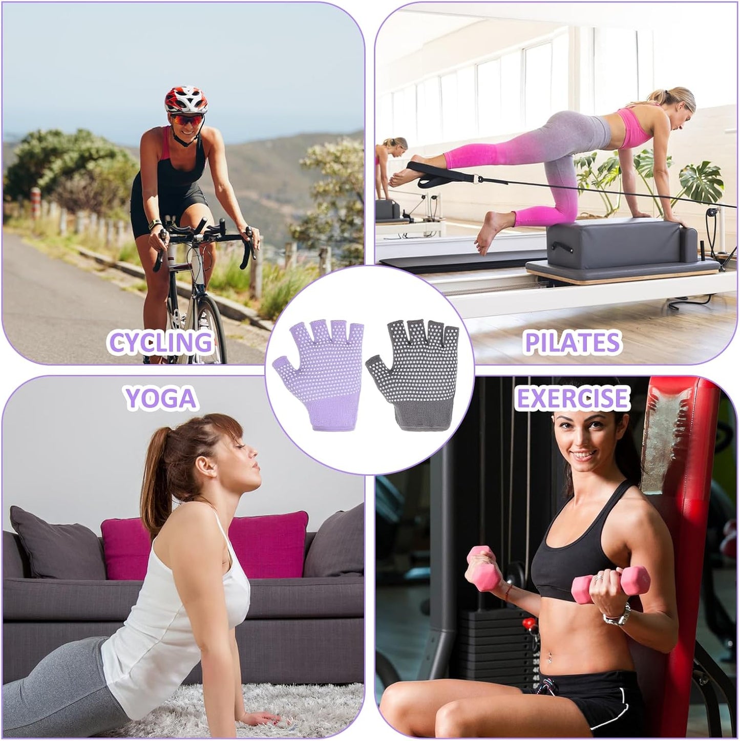 Fingerless Non Slip Gym Gloves for Women 2 Pairs Silicone Non Slip Pilates Gloves for Yoga Fitness Sports Gym One Size Fits Most Women