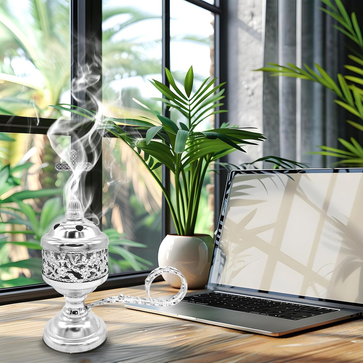 Gold Incense Burner with Tong – Frankincense Charcoal Incense Stand Aromatherapy, Yoga, Spa, Home Decor, and Church Use – Compact & Durable Bakhoor Holder