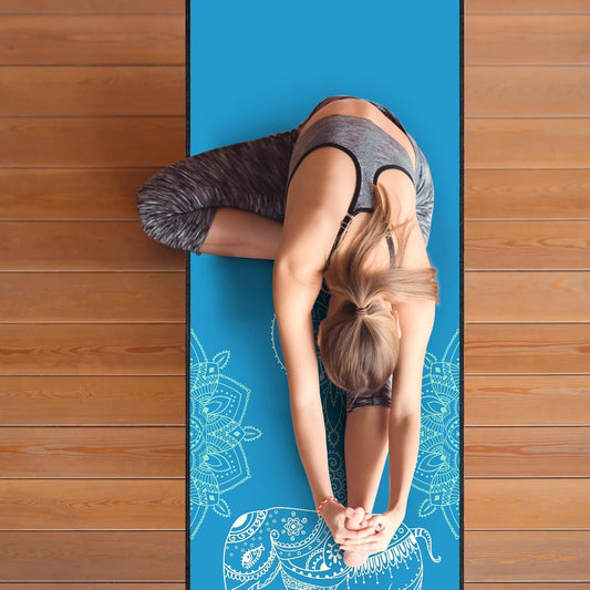 QiyI Yoga Mat Towel with Corner Pockets, Non Slip Sweat Absorbent Hot Yoga Towels, Soft Yoga Blankets with Travel Bag, Skidless Mat Cover for Workout, Gym, Fitness - 70"x26", Watercolor Mountain
