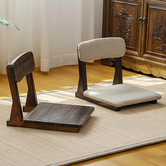 Japanese Floor Chair with Back Support, Solid Wood Meditation Chair, Japanese Style Floor Seating Tatami Floor Seats with Cushion for Coffee Table, Low Tea Table,Living Room, Bedroom, Bay Window