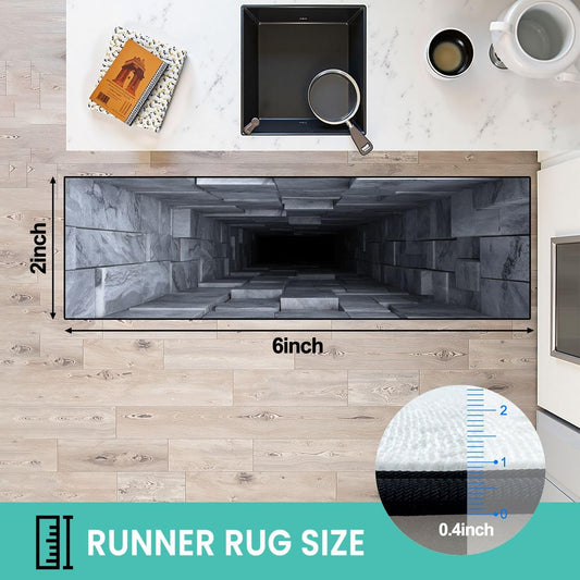 Runner Rug Washable 2x8 3D Optical Illusion Colorful Realistic Stone Blocks Symmetrical Non-Slip Hallway Area Rug Indoor Outdoor Home Decor for Entryway Bathroom Kitchen Carpet Yoga Floor Mat