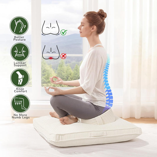 Meditation Cushion Set, Large Meditation Pillow with Ergonomic Support Prayer Pad, Modern Zafu & Zabuton Set to Mindfulness, Yoga, Removable Corduroy Cover, Green, 32in