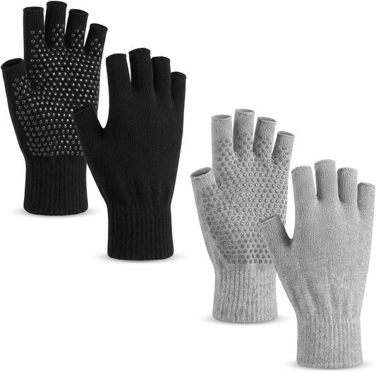 Ymapinc 2 Pairs Yoga Gloves for Women, Workout Grip Fingerless Gloves for Pilates Gym, Non-Slip Breathable Exercise Fitness Gear for Home & Gym Training