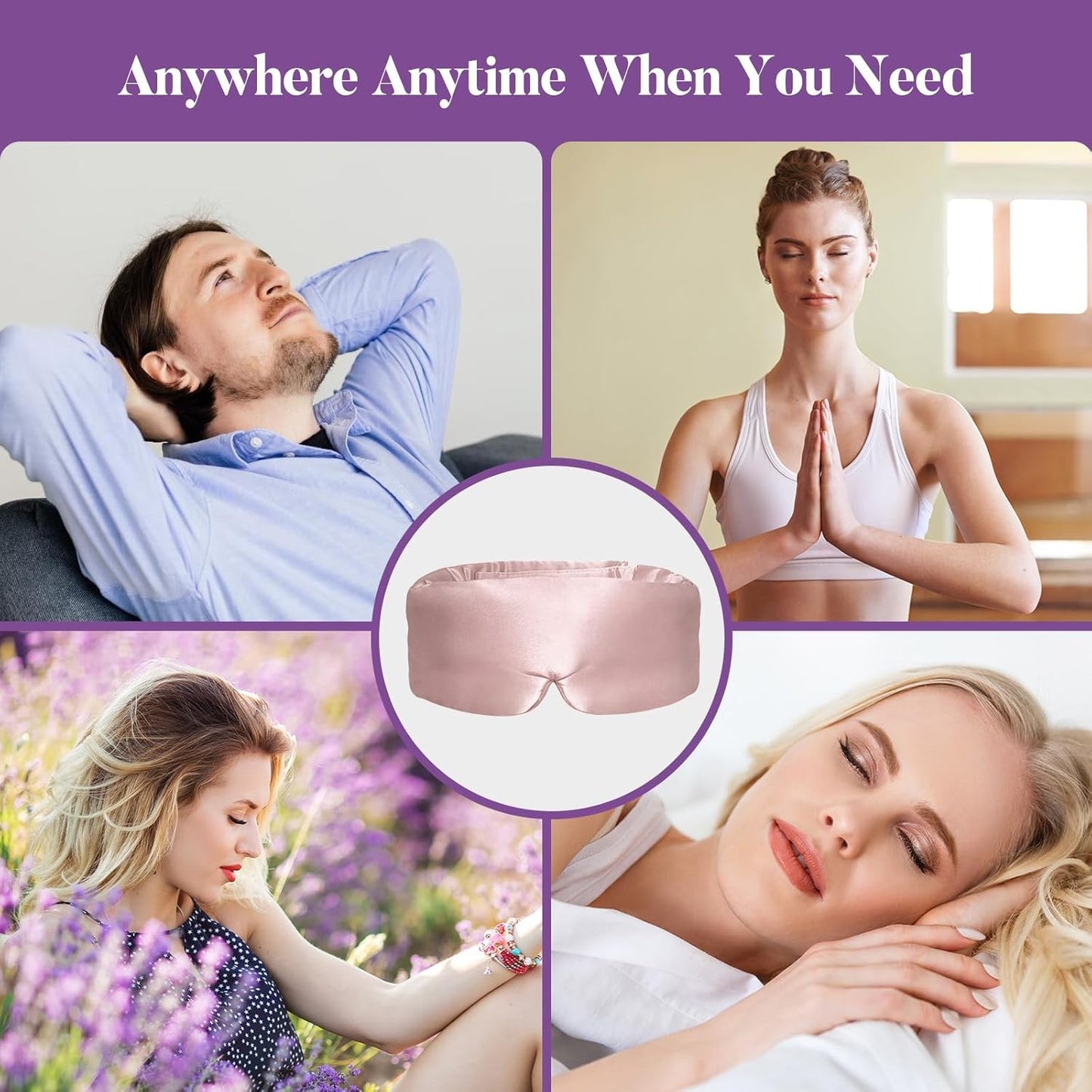 Lavender Heated Eye Mask, Weighted Sleep Mask for Dry Eyes & Blepharitis, Microwave Warm Compress to Remove Styes, Adjustable Satin Eye Pillow-Pink