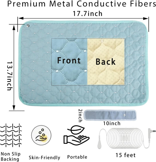 Conductive Metal Fabric Grounding Mat Set with Grounding Wristband and 15ft Cord for Bed/Desk/Floor/Feet - Machine Washable, Healthy Material to Improve Sleep and Wellness