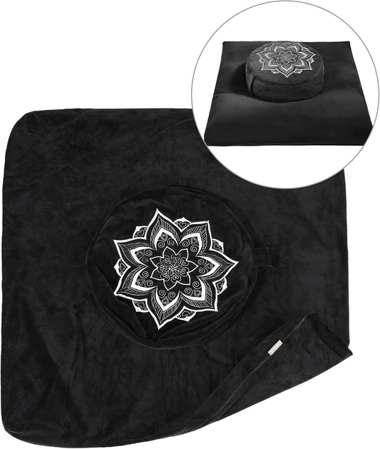 Meditation Zafu Cushion Set,Removable Machine-Washable Luxury Velvet Cover (Blue(Only Cover))