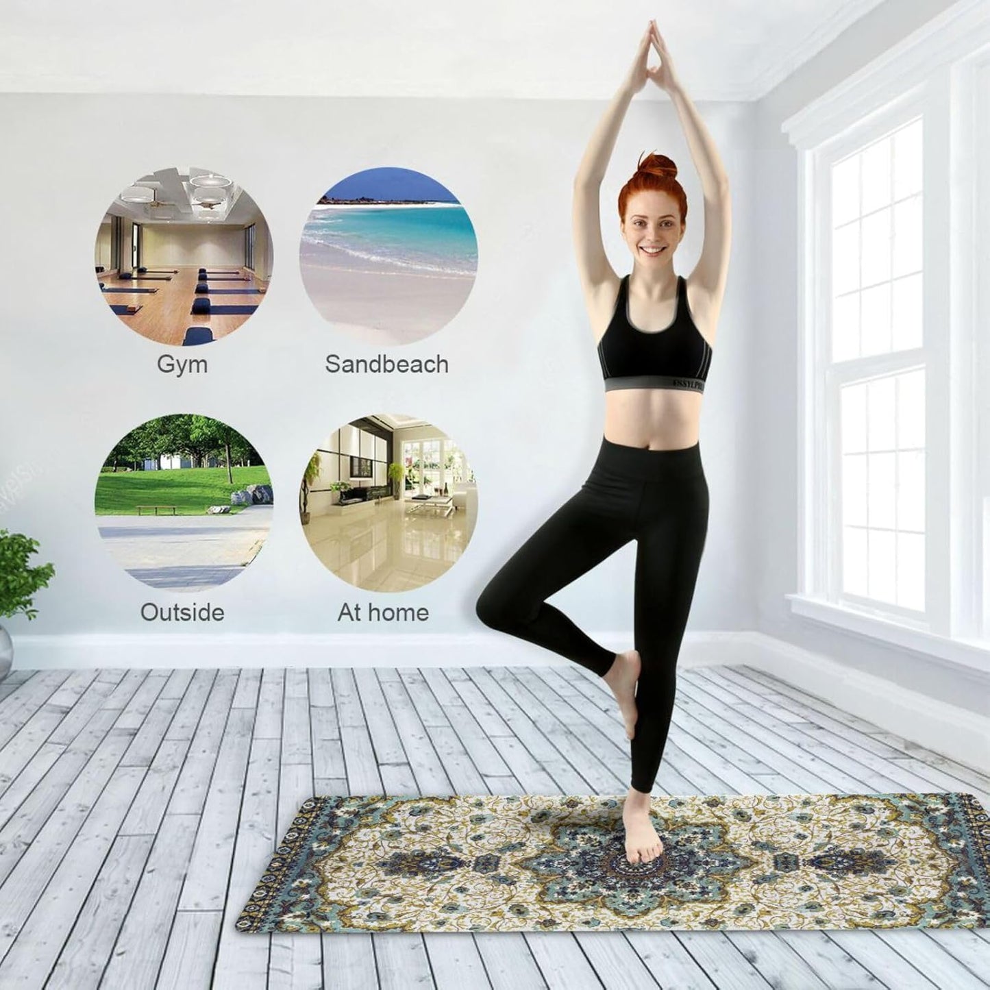 YETTASBIN Persian Carpet Texture Yoga Mat for Women Men, Non Slip Exercise Mat Portable Travel Workout Mat with Storage Bag for Home Yoga, Pilates, Fitness 71x 26 Inch