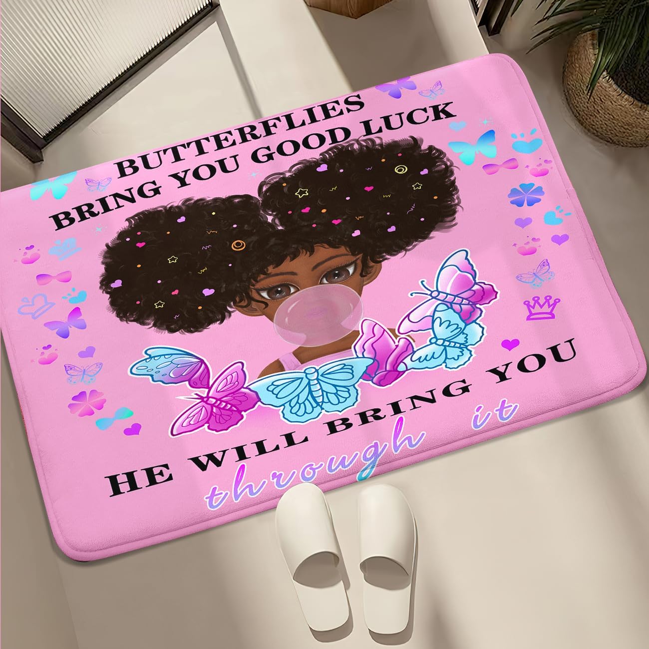Black Girl Area Rug for Bedroom African Black Girls Floor Rugs for Living Room Playroom Cartoon Art Home Decor Soft Yoga Mats for Women Afro Purple 47" x 31" (2.7 x 3 Feet)