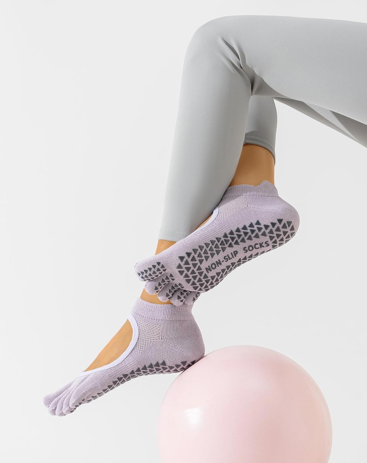 Yawlsow 3 Pairs Pilates Yoga Toe Socks with Grips for Women, Five Toe Non-Slip Socks for Barre Ballet Fitness Hospital