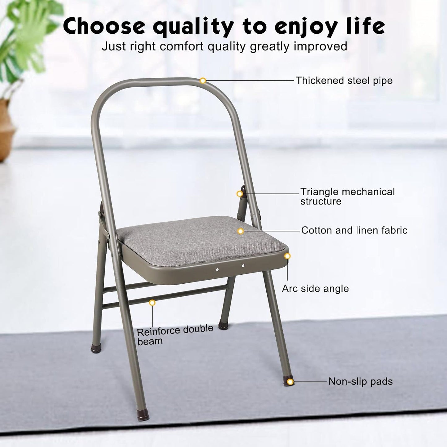 Yoga Auxiliary Chair Backless Yoga Chair Portable Folding Yoga Chair with Non-Slip Feet Covers for Flexibility and Strength Training