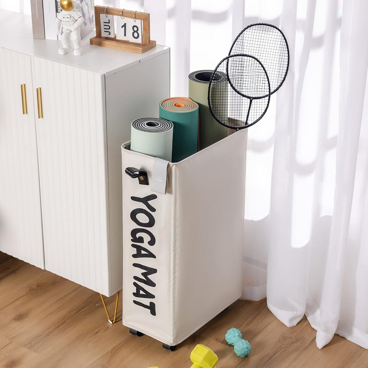 Yoga Mat Storage Rack, Yoga Mat Holder Accessories, Home Gym Equipment Storage Yoga Mats, Women Men Workout Equipment Organization with Wheels