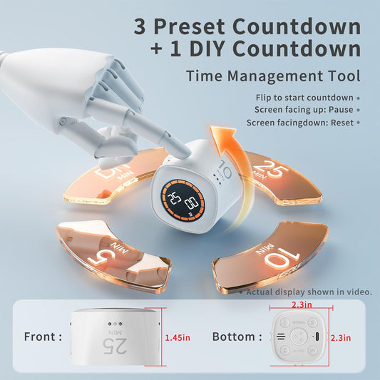 VEWINGL Cube Productivity Timer, 5/10/30/60 Min Presets + Custom Countdown, Silent/Vibrate/Sound Alarm, Pause & Resume, Desk Timer for Work, Study, Tasks, Kitchen