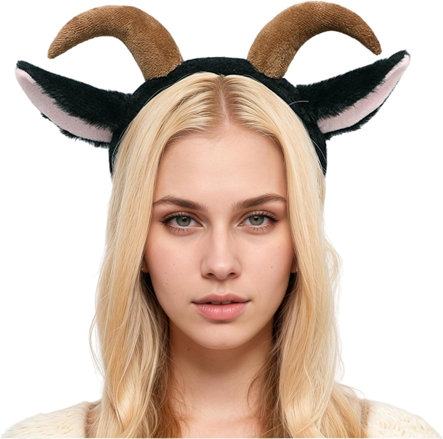 IPENNY 2 Pcs Womens Plush Animal Ears & Horns Headband Halloween Costume Hairbands Cartoon Headbands for Cosplay Makeup, Yoga
