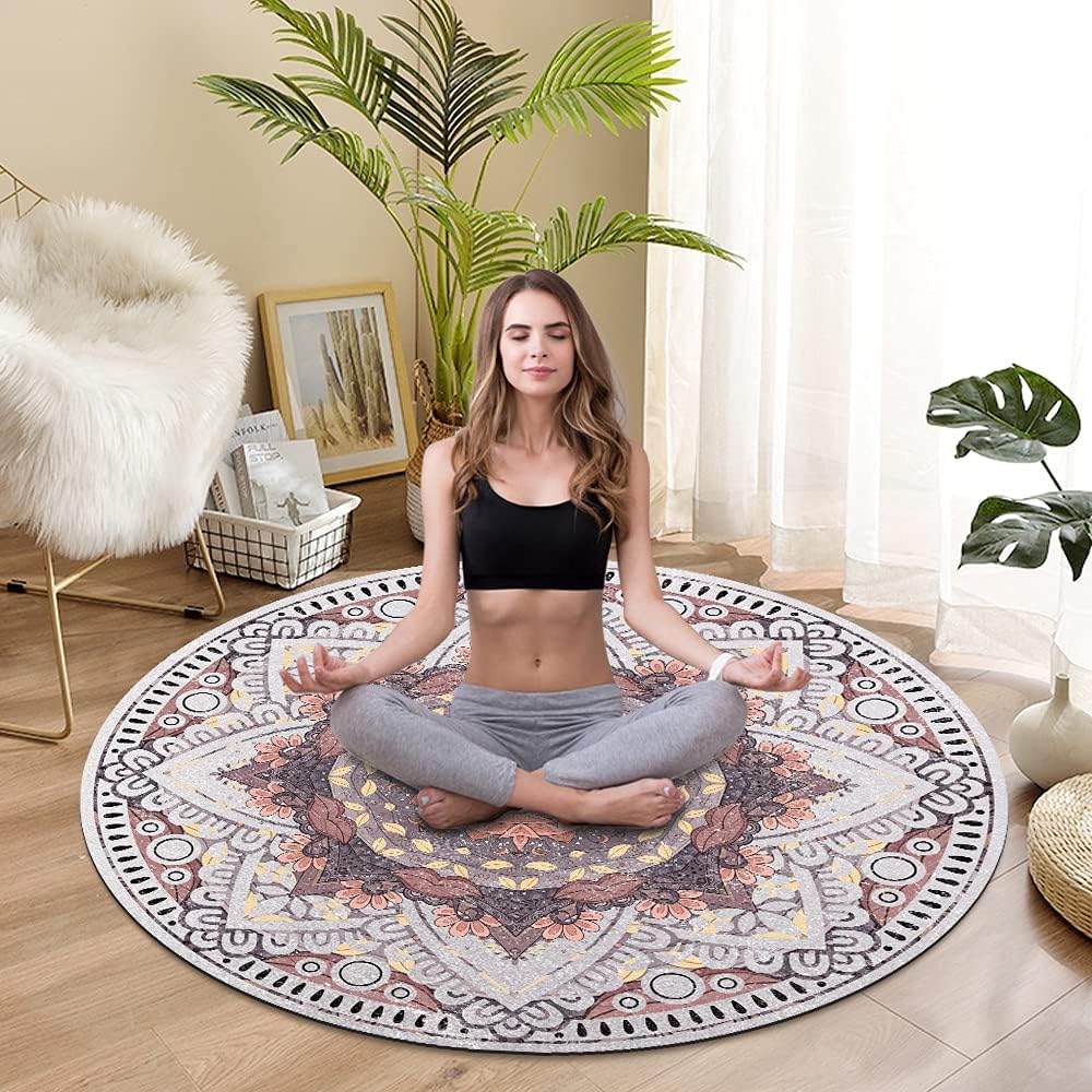 Knsbk Large Round Yoga Mat 4.6'X3.5mm for Exercise Premium Extra Thick, Ultra Comfortable, Non Slip, Meditation Mat