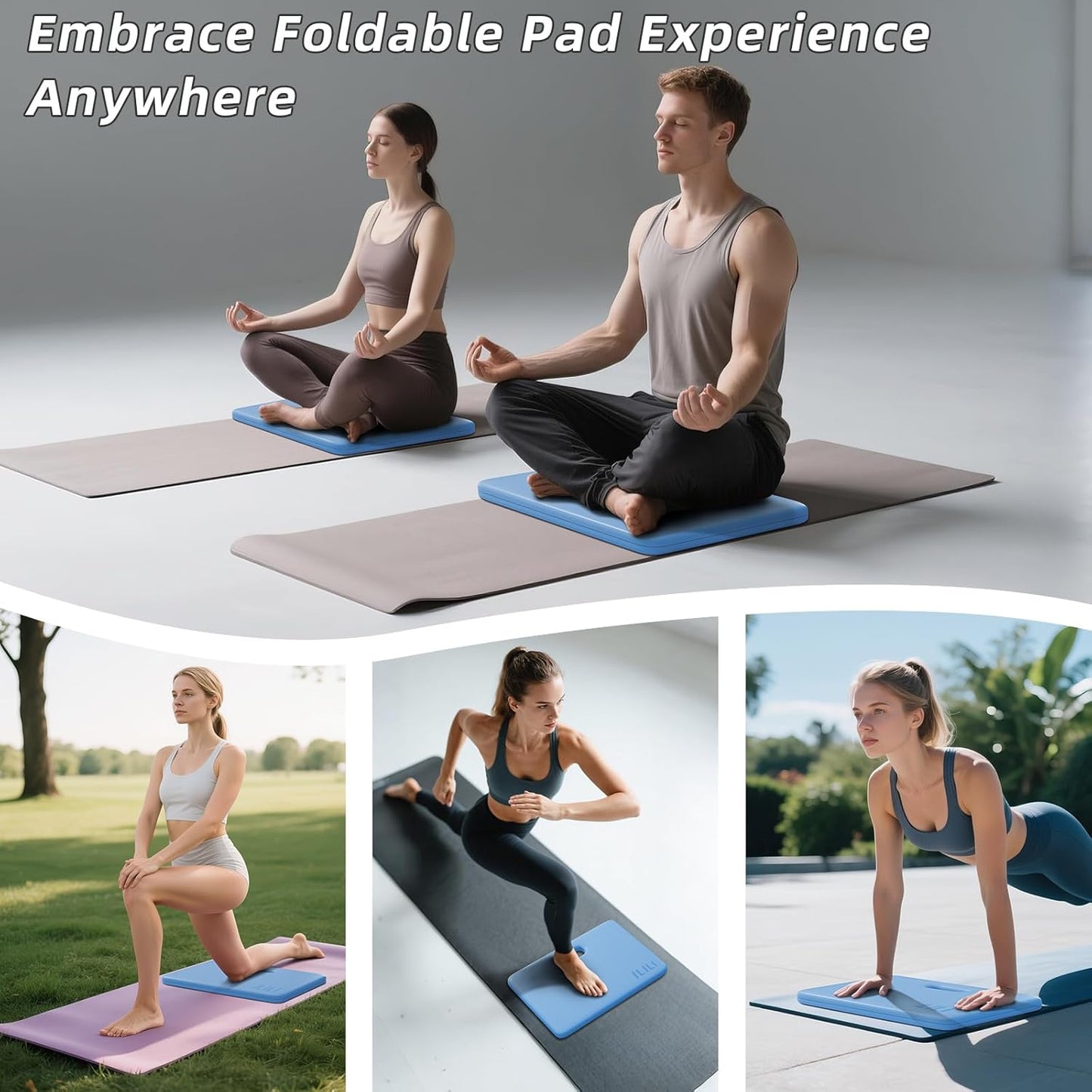 ILILI Yoga Knee Pad Foldable, TPE Soft Pad 24*17*0.5inch (Folding Size 17*12*1inch) for Knee Push-ups, Plank Support&Elbow/Knee Support, Portable and Lightweight for Yoga Pilates, Fitness Exercise, Outdoor