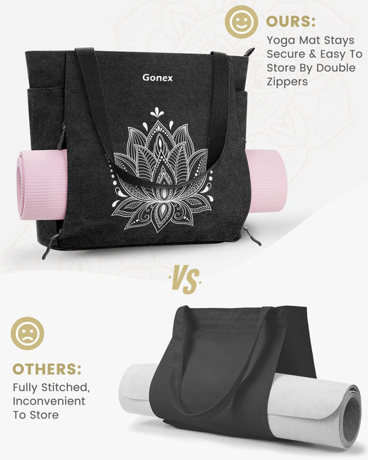Gonex Yoga Mat Bag, Large Tote Bag with Multi Pockets for Women Men, Canvas Mat Carrier, Full Zipper Easy Access for Pilates Gym Travel