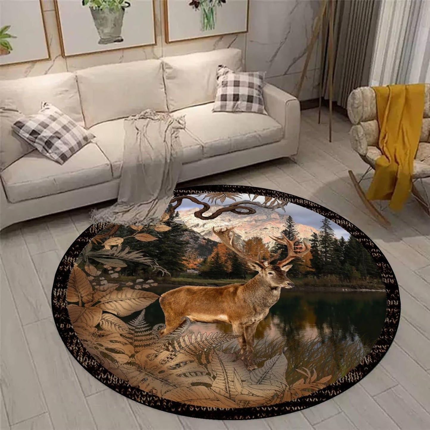 Black Snake Round 4ft Area Rug Wild Serpent Snakeskin Black Circle Rug Gothic Non-Slip Floor Mat for Bedroom Living Room Study Playing Round Yoga Mat Washable Carpet