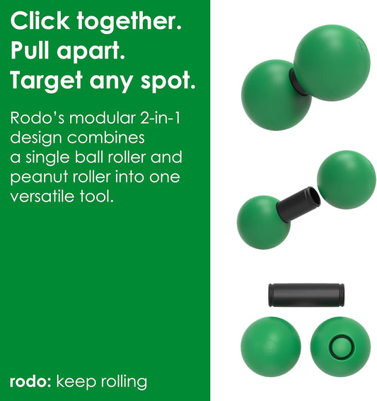 Rodo 2-in-1 Firm Peanut & Lacrosse Ball Roller | Deep Tissue Massage Tool for Fascia, Plantar Fasciitis, Hips & Back | Mobility & Recovery Roller | Compact, Travel-Friendly, Pilates, Therapy Ready