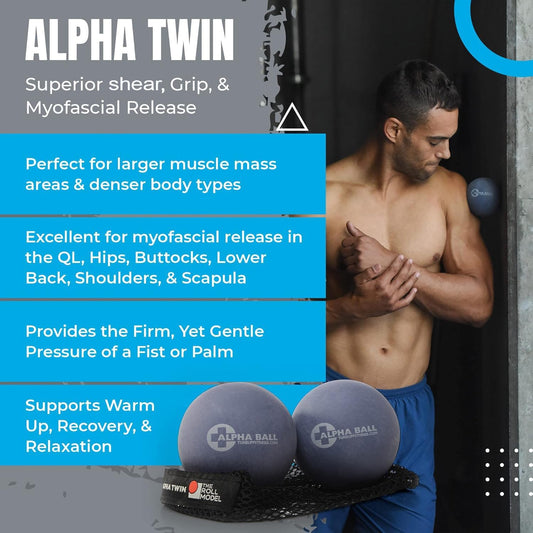 – Alpha Twin Set in Tote | Larger Sized Yoga Massage Therapy Balls | Trigger Point Ball, Myofascial Release and Pain Relief for Upper & Lower Back, IT Band, QL, Hamstrings, Glutes