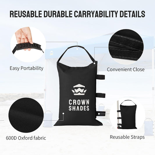 Sand Bags for Canopy Legs, 120 LBS, Black (Unfilled)