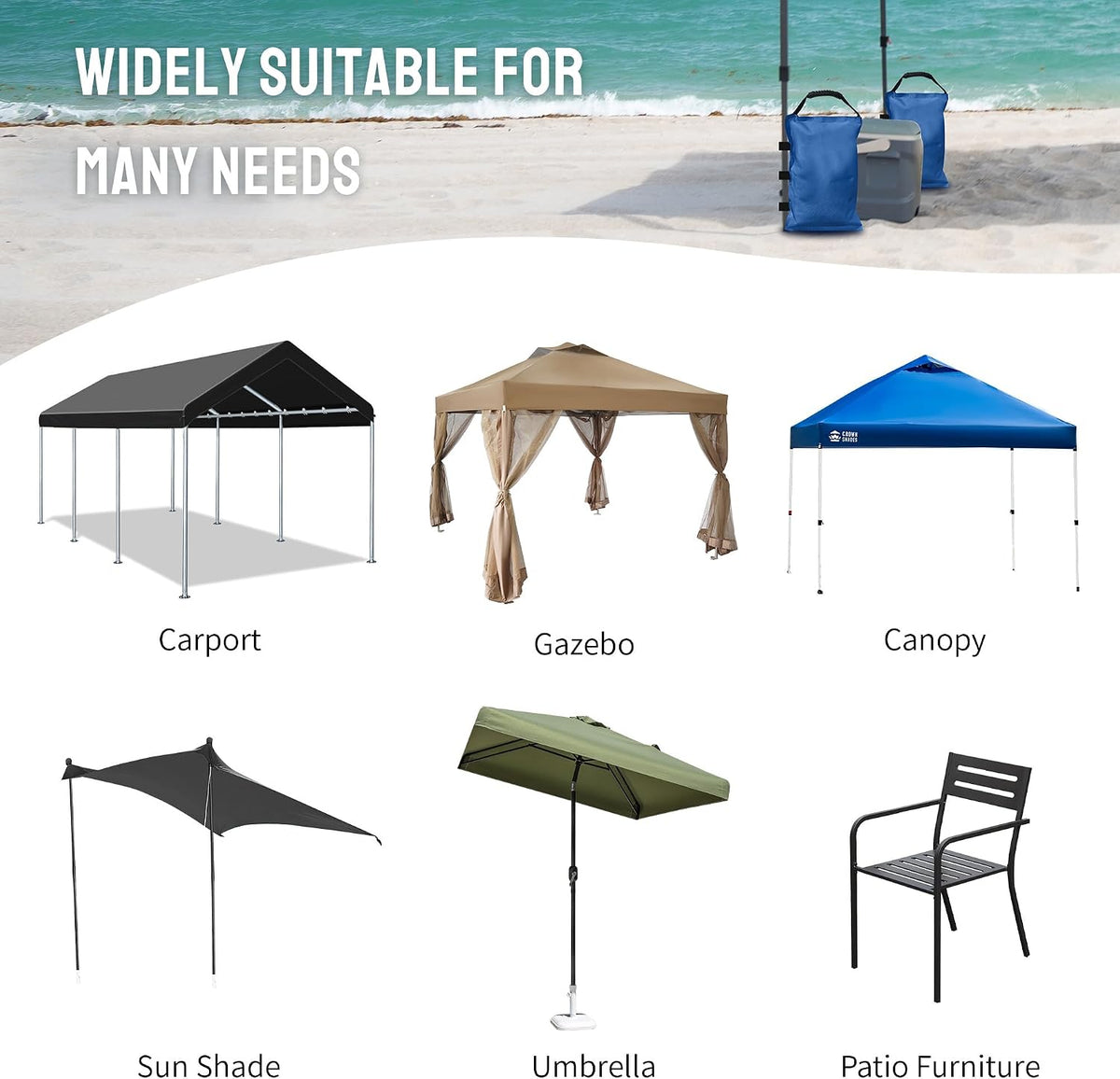 Sand Bags for Canopy Legs, 120 LBS, Black (Unfilled)