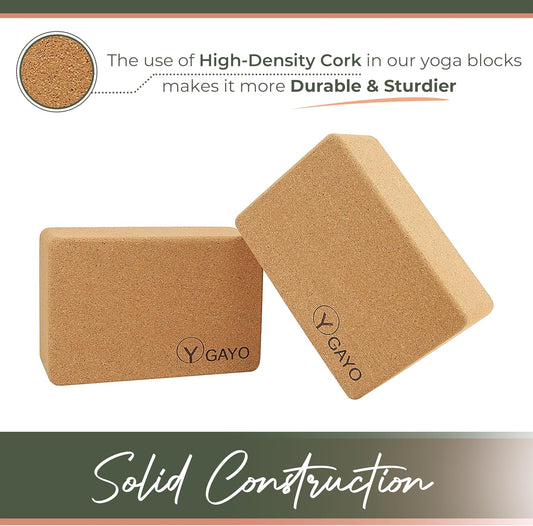 Premium Cork Yoga Blocks – Durable & Sturdy Natural Cork Yoga Blocks for Stability, Balance, Alignment, Stretching, and Support in Yoga & Pilates