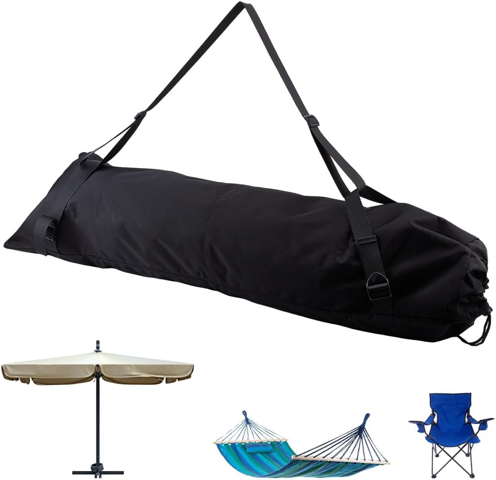 Black Protective Carrying Chair Bag 57.1x13.7 inch Big Polyester Camp Chair Replacement Bag with Drawstring Shoulder Strap for Foldable Hammock Yoga Mat Umbrella Tent Rectangle