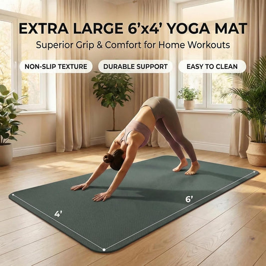 Large Yoga Mat 6'x 4'(72”x 48”)—1/4" &1/3" Extra Wide Exercise Mat 183cm x 122cm Large Exercise Mat Big Home Yoga Mat Pilates Mat,Non Slip,Thick,TPE Workout Mat,for Women & Men, Yoga, Pilates, Gym and Floor Workouts Pilates