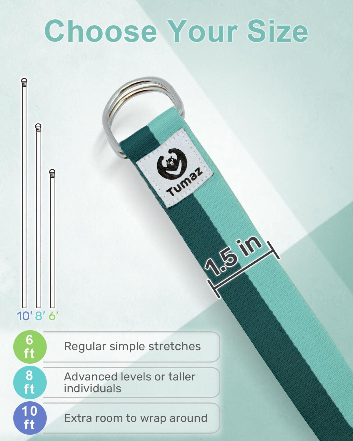 Yoga Strap for Stretching with Adjustable D-Ring, 6/8/10 ft