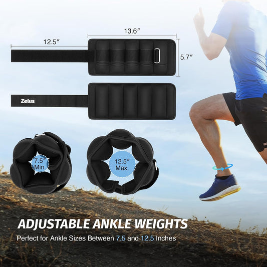 1 Pair Adjustable Ankle Weights, 2 4 6 8 10 lb Modularized Leg Weight Straps for Women Men, Weighted Ankle Weight Set with Removable Sandbags, 1-5 lb per Ankle Strap for Gym Yoga Jogging Walking