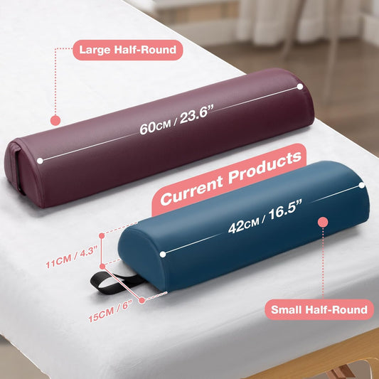 Half Round Massage Bolster, 17x6x4 in PU Leather Pillow with Strap Handle