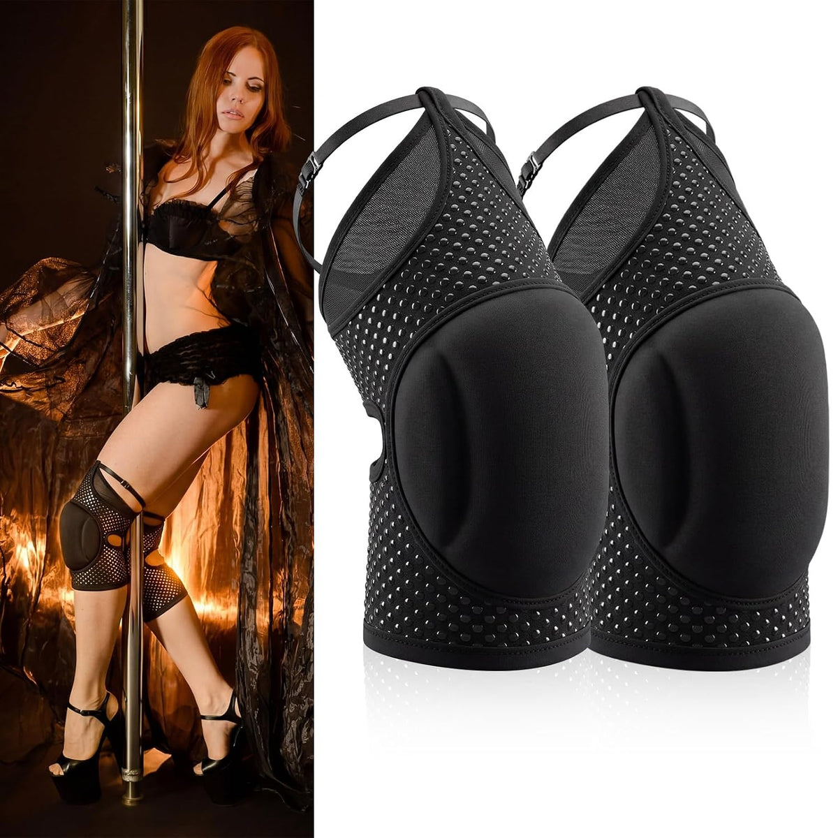 Seenelling 2 Pairs M Pole Dance Knee Pads for Women Protective Non-slip Knee Pads for Ballet Modern Floor Dance and Indoor Sports Yoga Volleyball Figure Skating